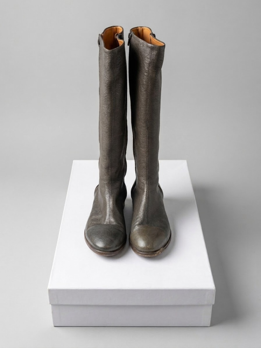 Tall Leather Knee-High Boots in Dark Gray